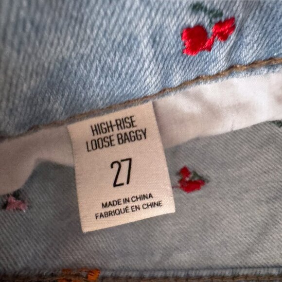 BDG Urban Outfitters High Rise Loose Baggy Wide Leg Embroidered Denim Jeans 27 - Picture 2 of 8